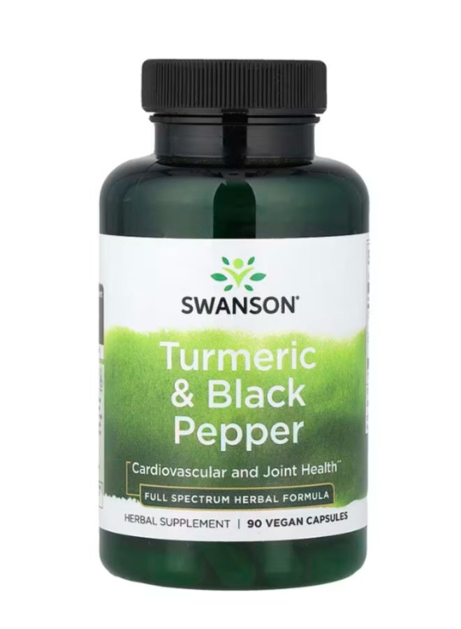 SWANSON Turmeric with black pepper in 90 vegetarian capsules - Image 1
